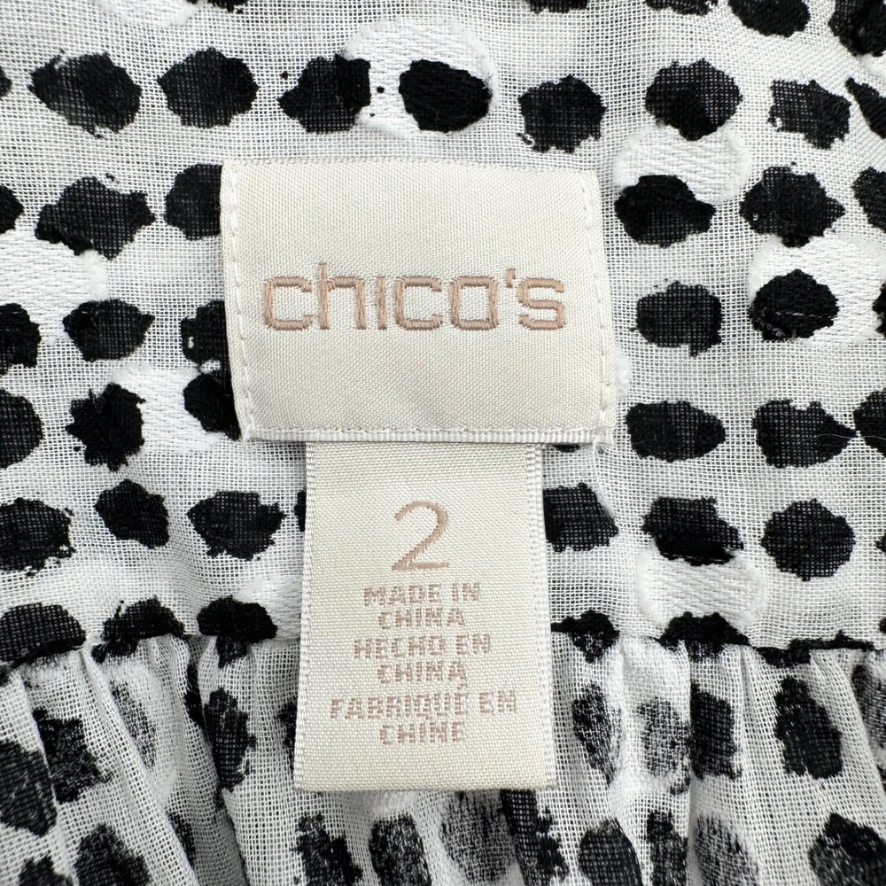Chico's Button Down White with Black Dots 3/4 Sleeve‎ Lightweight Shirt Sz Large - Picture 9 of 10